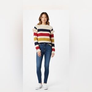 Mango Women's Striped Sweater in Cream, Red, Blue, and Gold, size US small